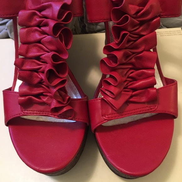 red ruffle sandals